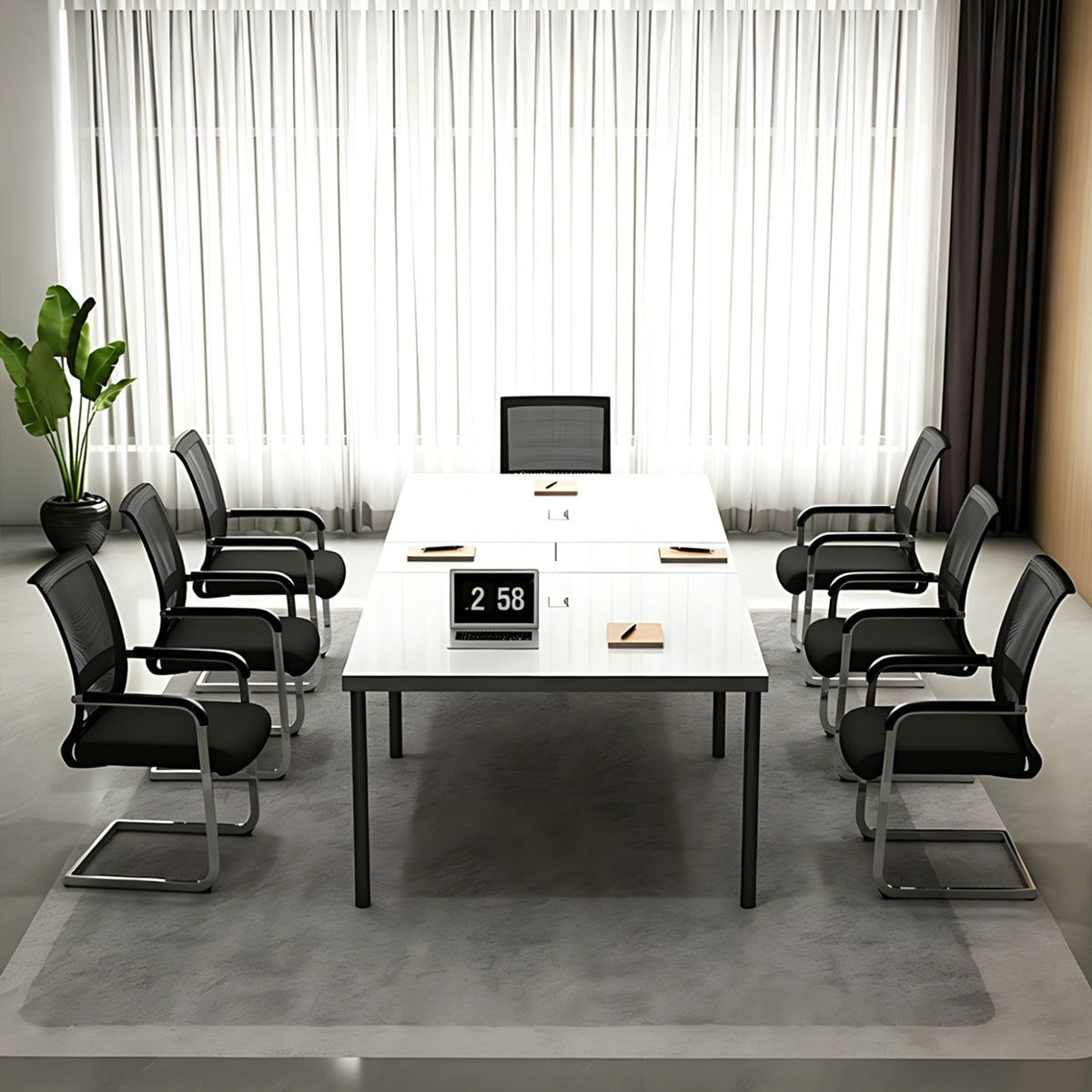 Spacious Conference Table with Built-In Cable Management and Carbon Steel Legs