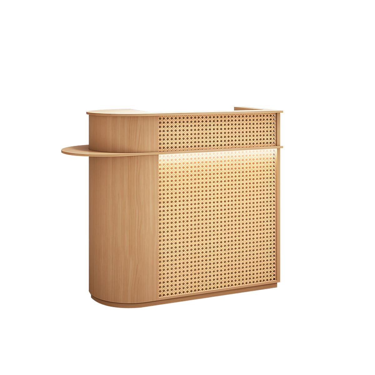 Rattan Reception Desk with LED Strip Lockable Drawer Storage High Density Board
