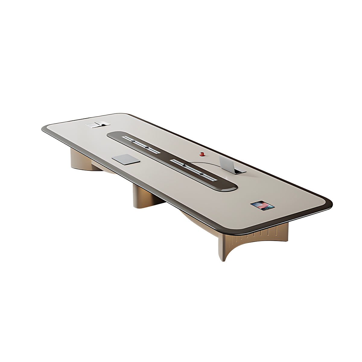 Modern Conference Table with Cable Management and LED Lighting