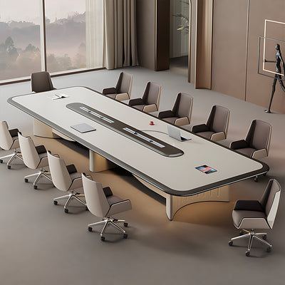 Modern Conference Table with Cable Management and LED Lighting