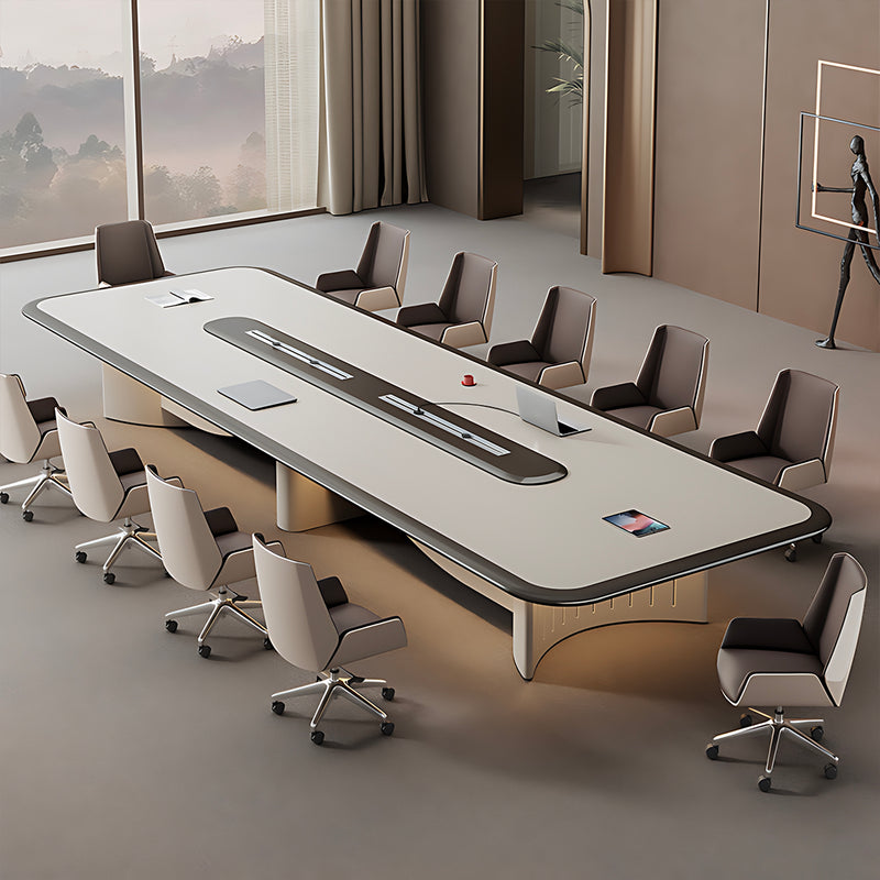 Modern Conference Table with Cable Management and LED Lighting