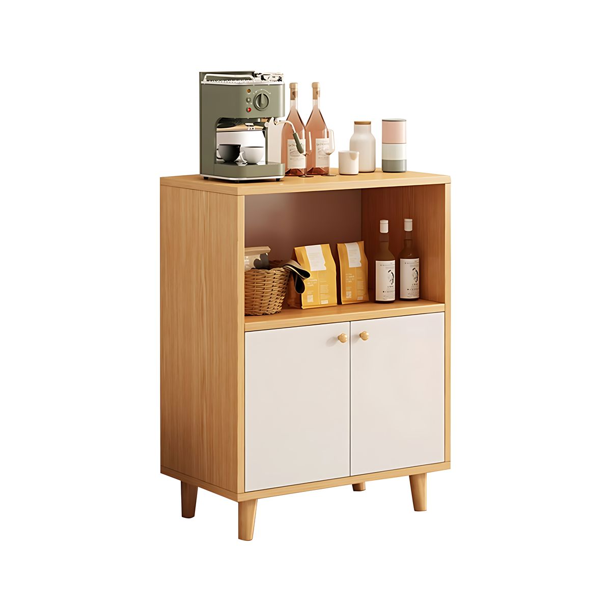 Refined Scratch-Resistant Sideboard with Open Storage and Drawers