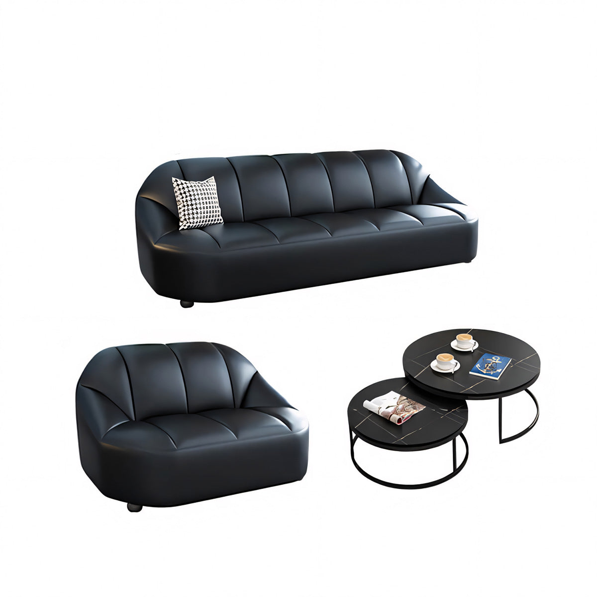 Minimalist and Elegant Office Sofa, Thickened Western Leather, Three Seater