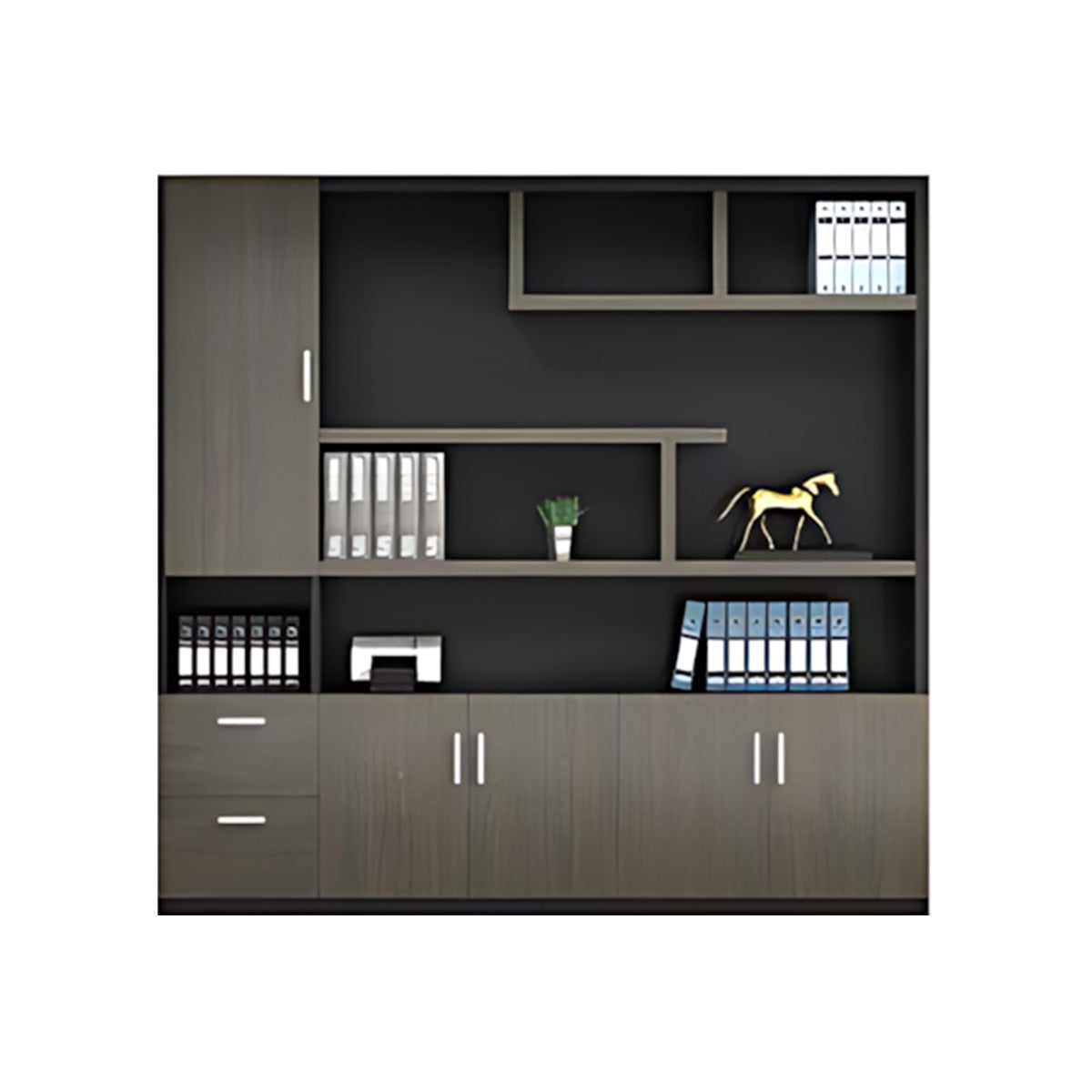 Modern Office Storage Cabinet with Wardrobe, Drawers & Display Shelves