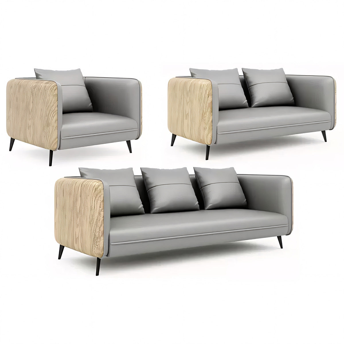 Modern Business Reception and Negotiation Wood Grain Leather Sofa in Gray Color