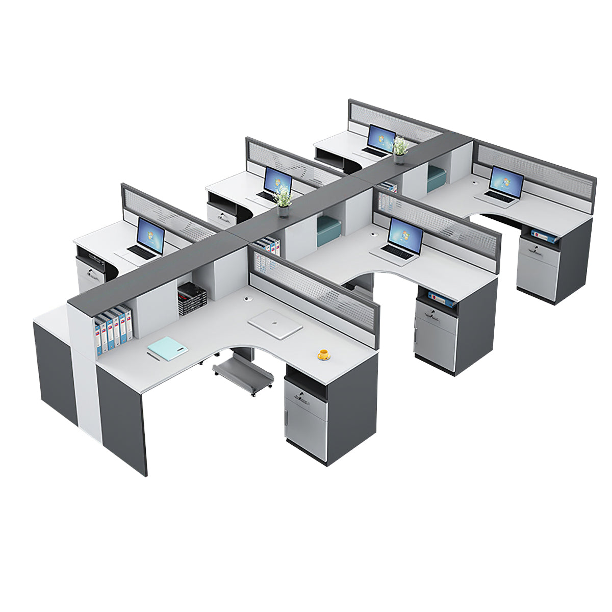 Modern L-Shaped Staff Office Desk with Partition and Storage Cabinet（Stock Items）