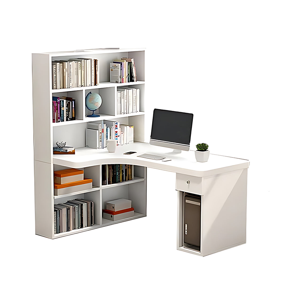 Modern L-Shaped Office Desk with Bookshelf & Eco-Friendly Materials