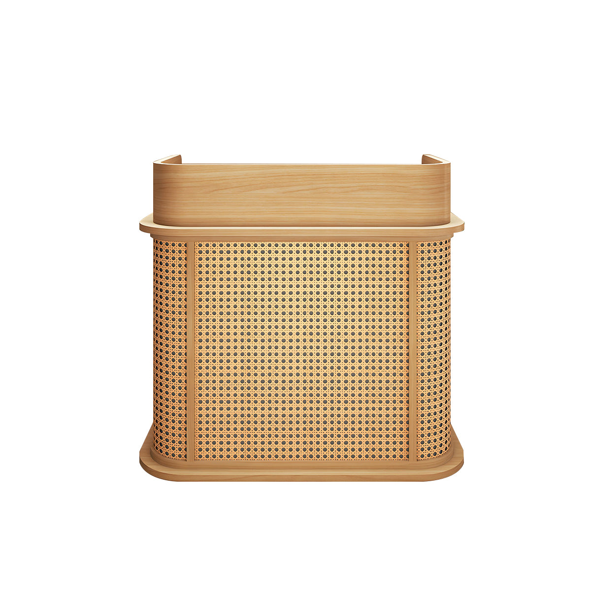 Wabi Sabi Reception Desk with Rattan Weaving Lockable Drawer Storage