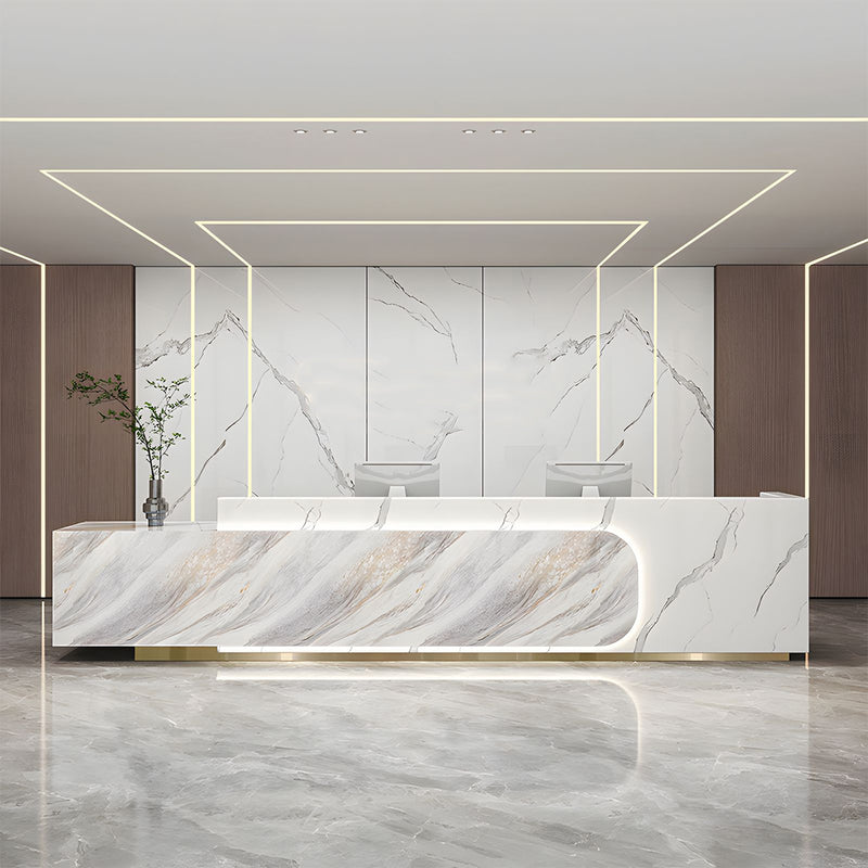 Luxury Modern Natural Stone Reception Desk Storage Drawers Cabinets