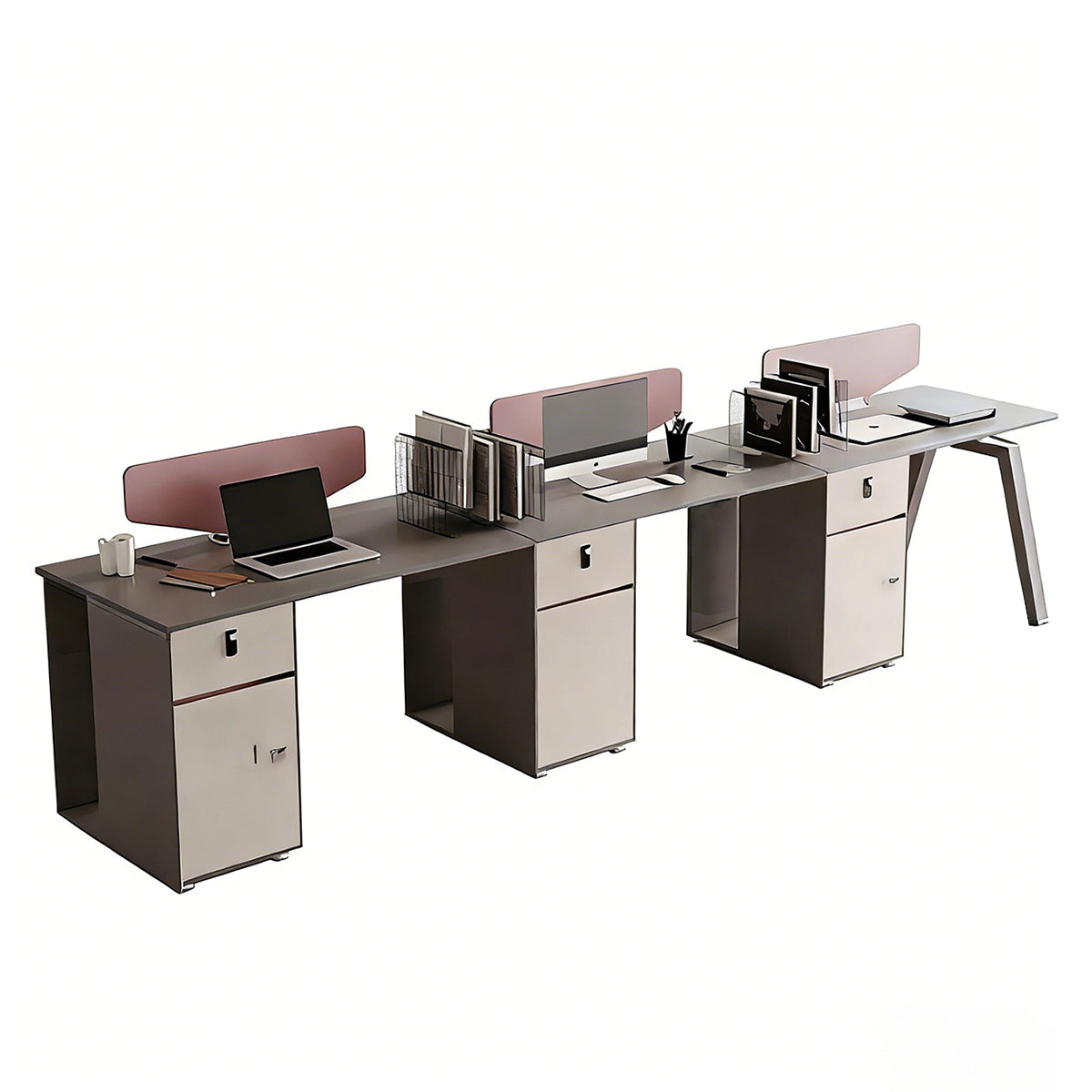 Stylish Minimalist Office Desk with Red Privacy Screen Design