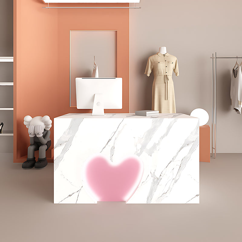 Sleek Minimalist Reception Desk with Decorative Heart LED Accent