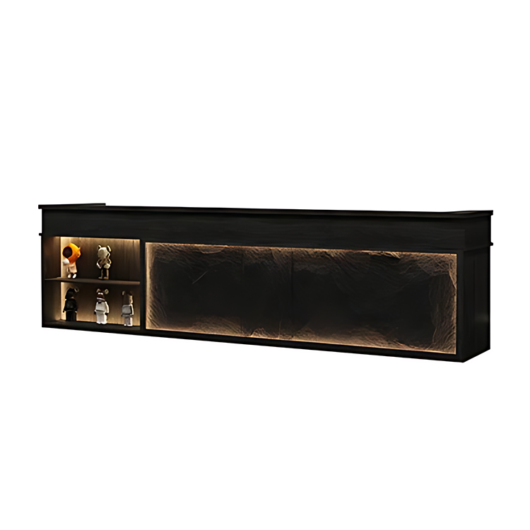 Retro Rectangular Reception Desk with LED Strip Lighting