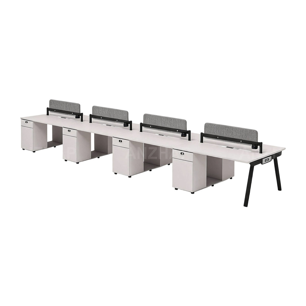 Spacious Office Desk with Built-In Power Outlets, Privacy Panel, CPU Compartment & Storage