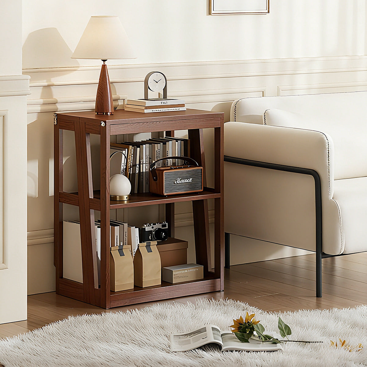 Minimalist Solid Wood Folding Bookshelf Multi-Layer Storage Floor Standing
