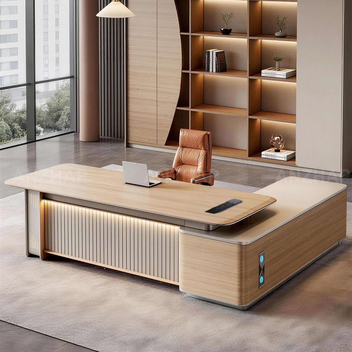 Electric Sit-Stand Executive Desk with Power, Storage & CPU Compartment