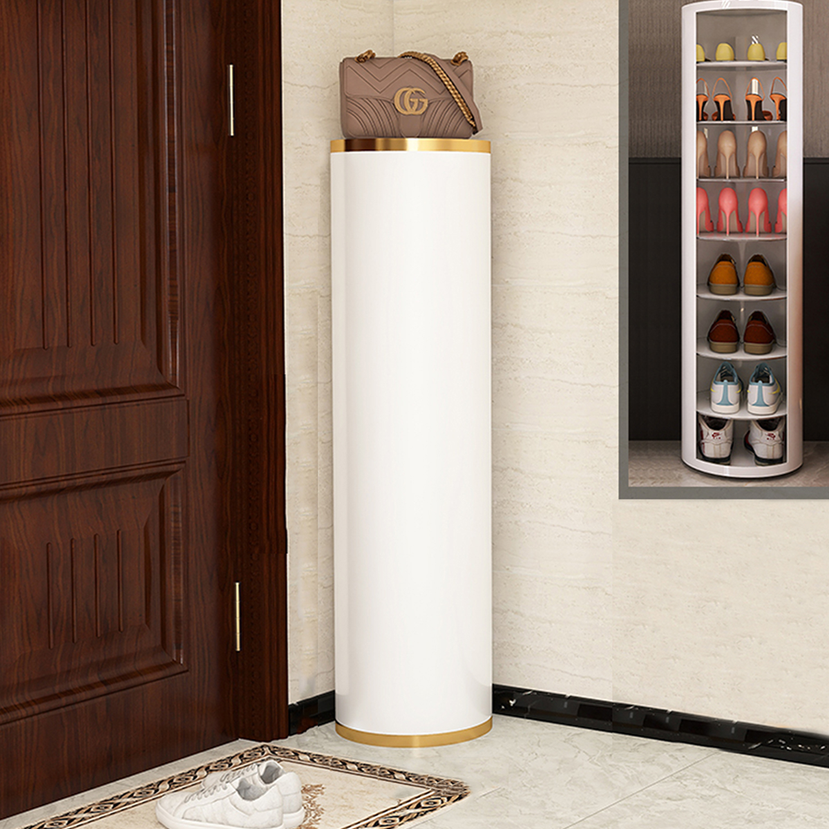 Minimalist Elegant Cylindrical Rotating Shoe Cabinet