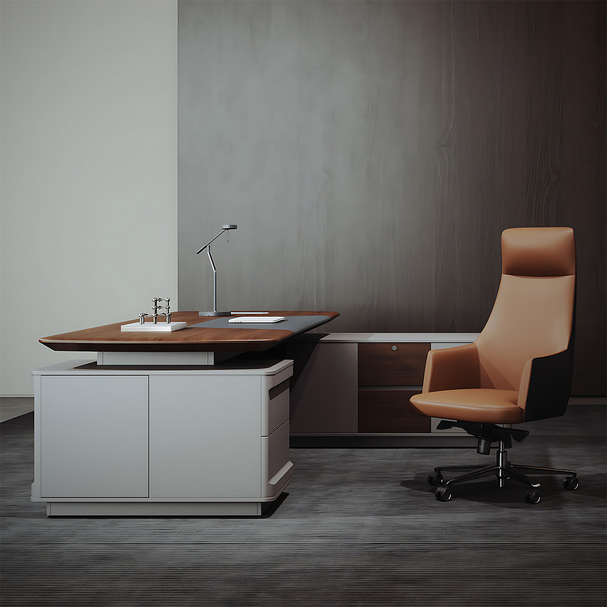 Luxury L-Shaped Executive Desk with Cable Management, Suitable for Office Workspaces