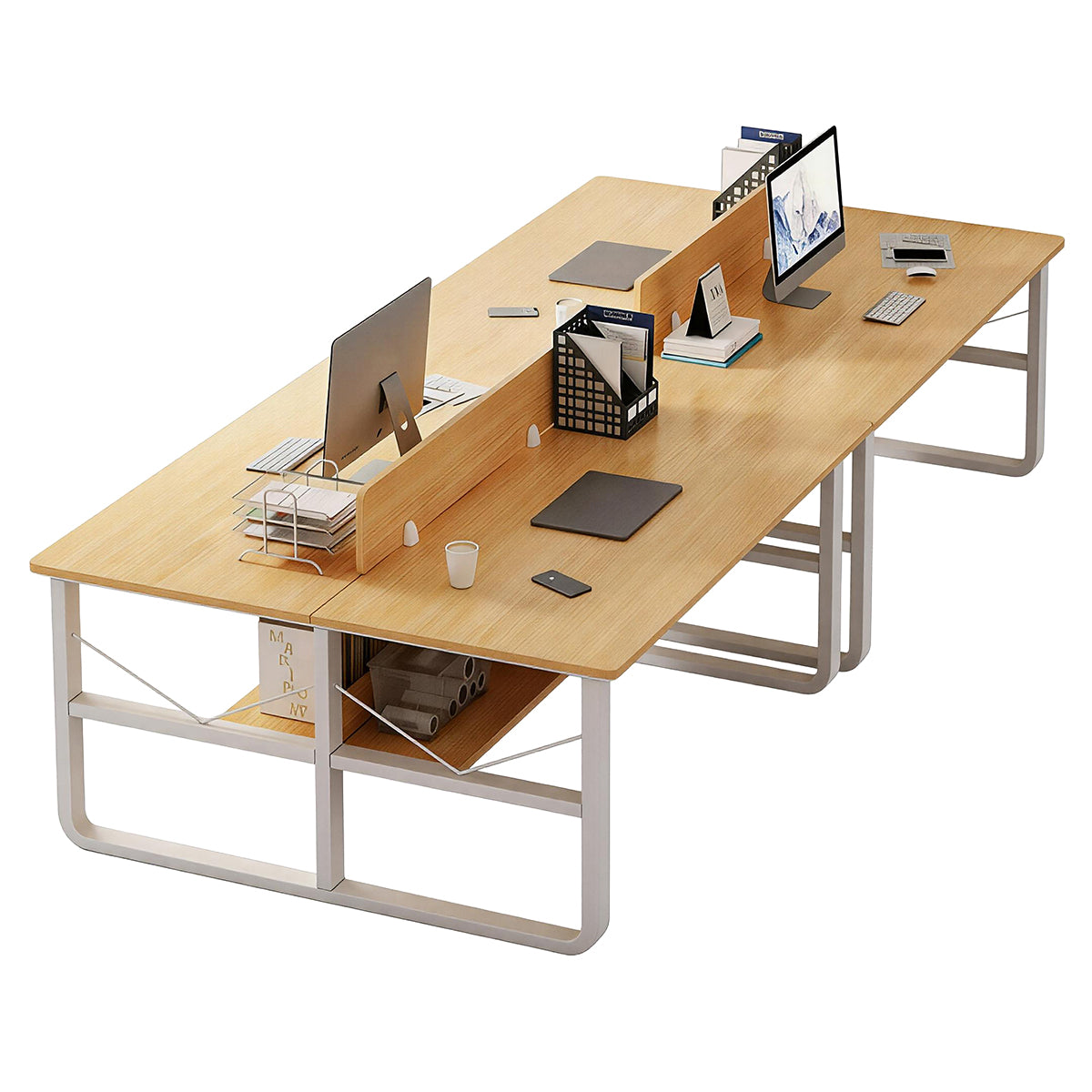Simple  Office Desk with Partition for Staff, Freely Customizable, U Shaped Bracket