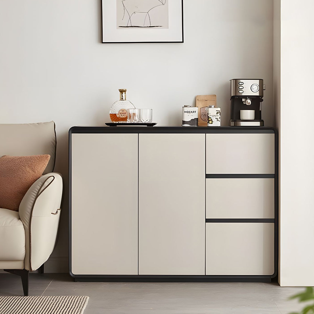 Minimalist Classic Sideboard with Handle Free Drawers Adjustable Shelves