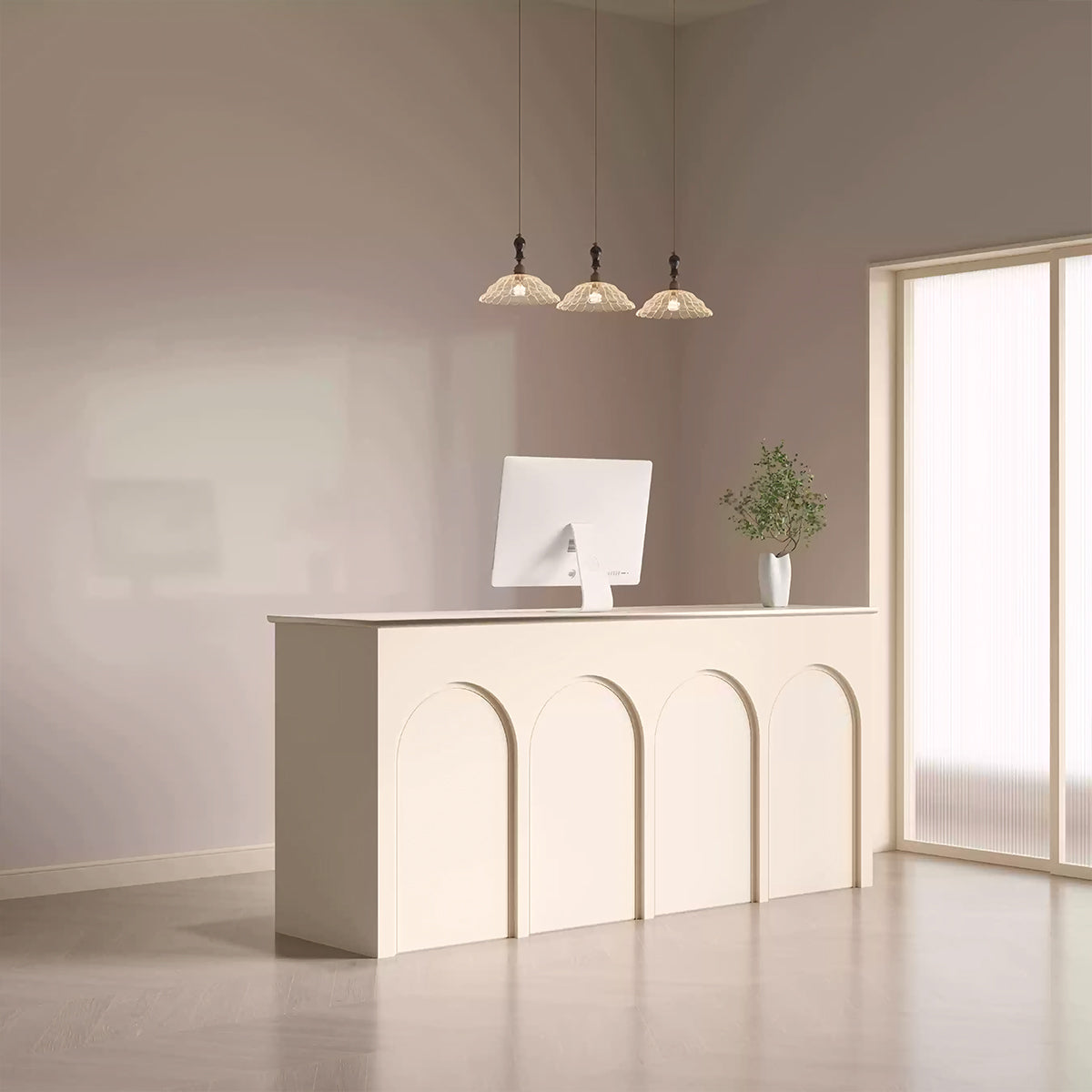 Retro Chic Reception Desk with Spacious Desktop Design