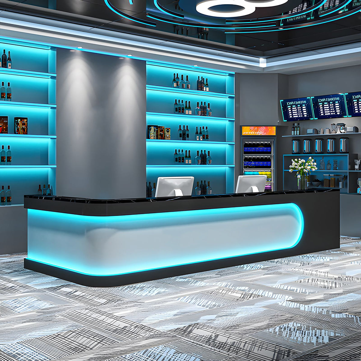 Sophisticated and Stylish L-Shaped Reception Desk with Elegant Light Strip Design and Thick Desktop