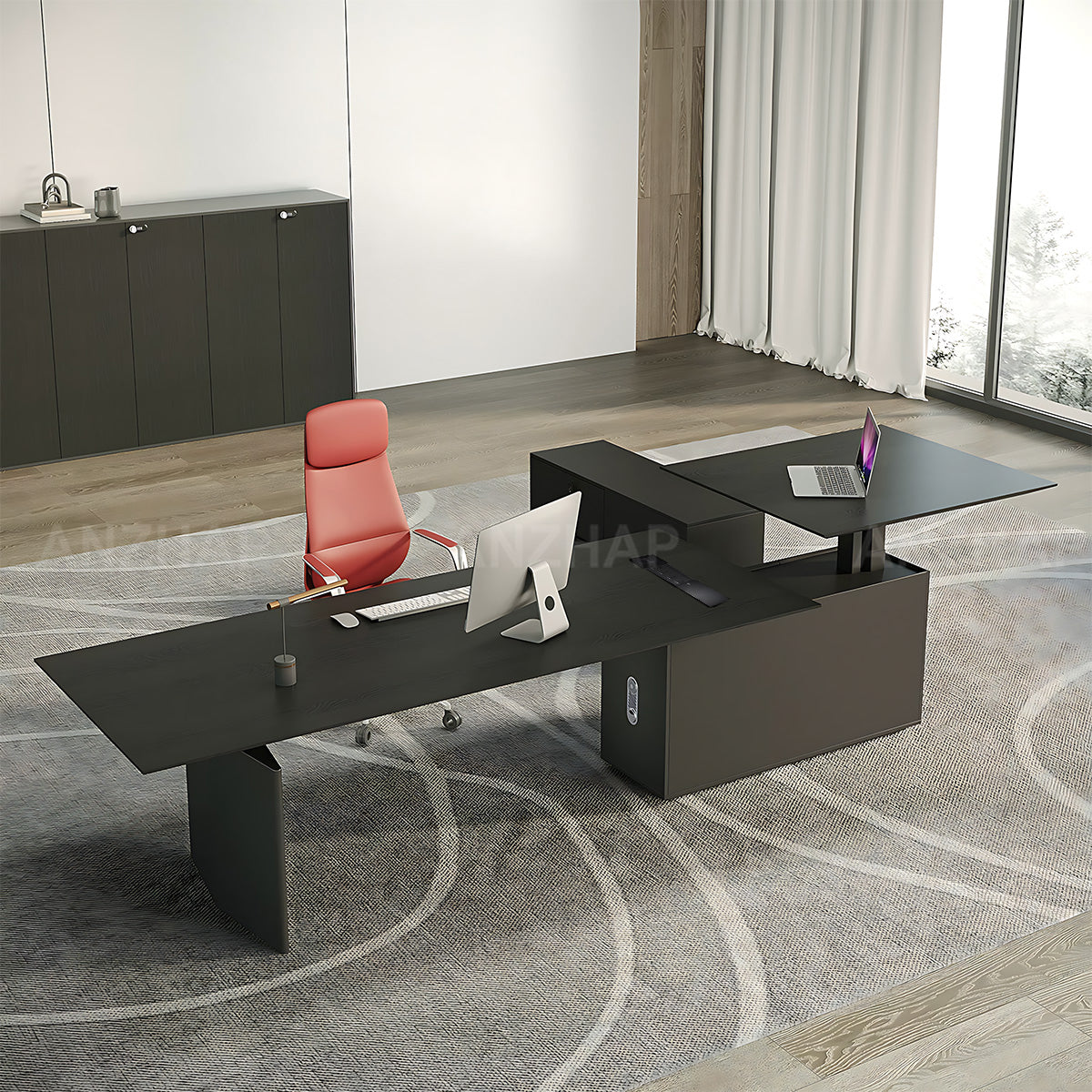 Electric Height-Adjustable Executive Desk with Wireless Charging and Fingerprint Storage