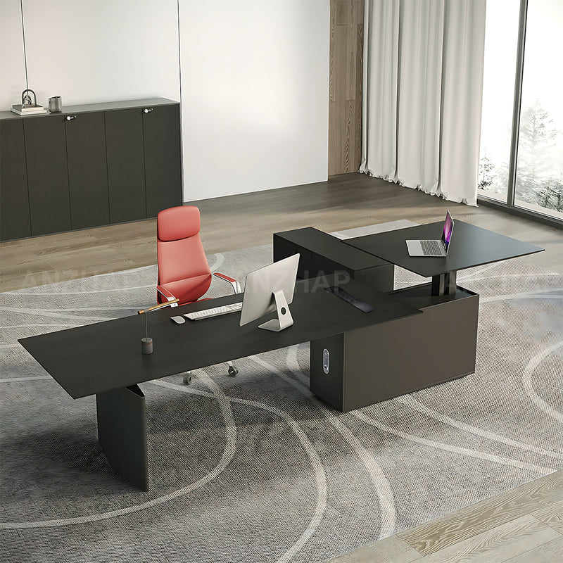 Electric Height-Adjustable Executive Desk with Wireless Charging and Fingerprint Storage