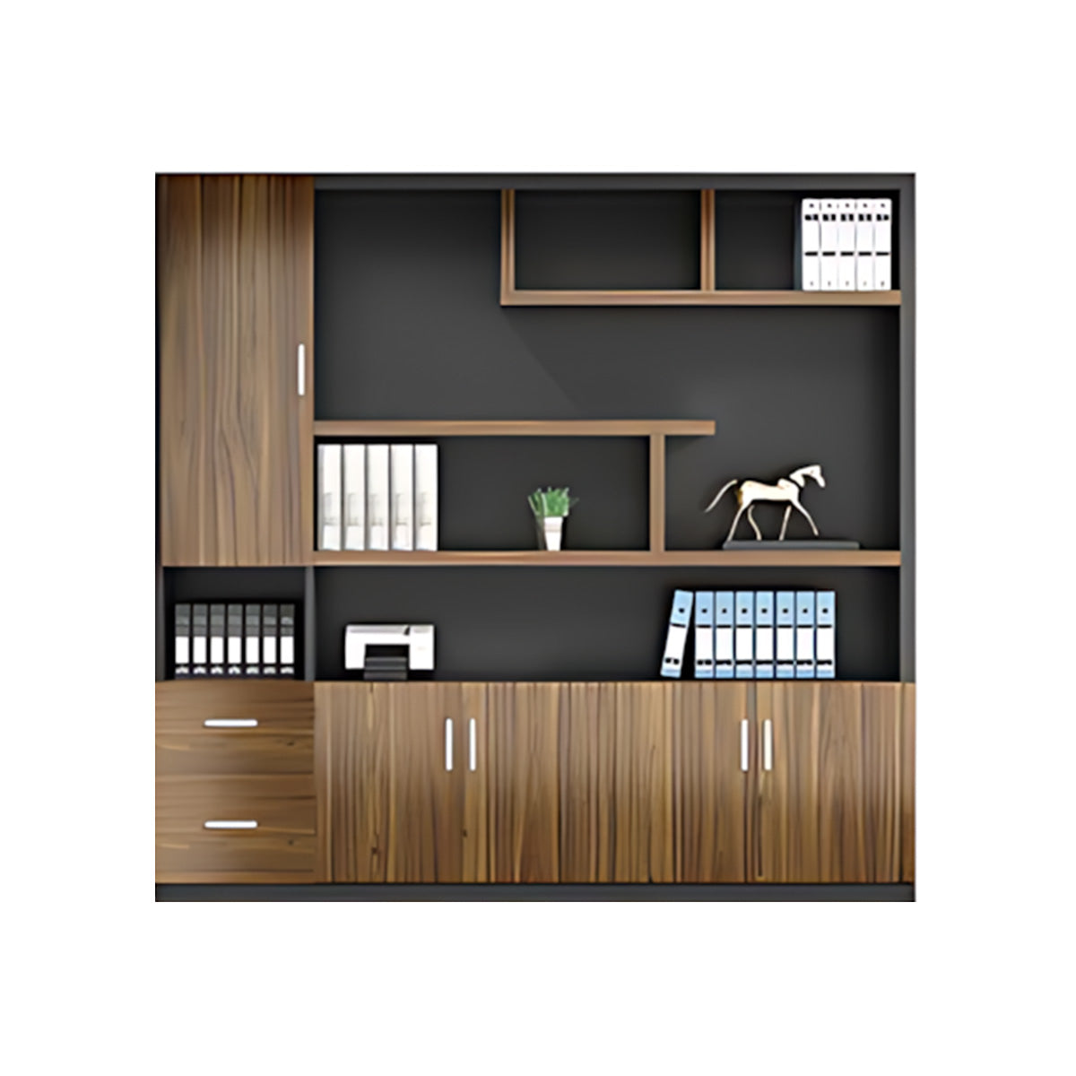 Modern Office Storage Cabinet with Wardrobe, Drawers & Display Shelves