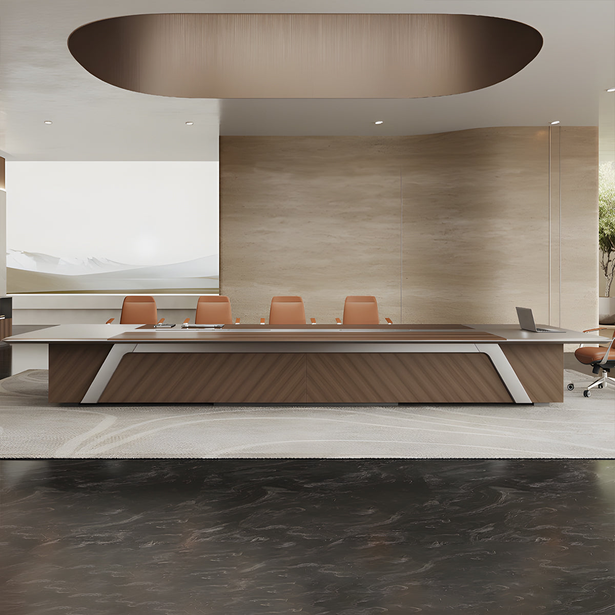 Robust Conference Table with Thick Top & Cable Management