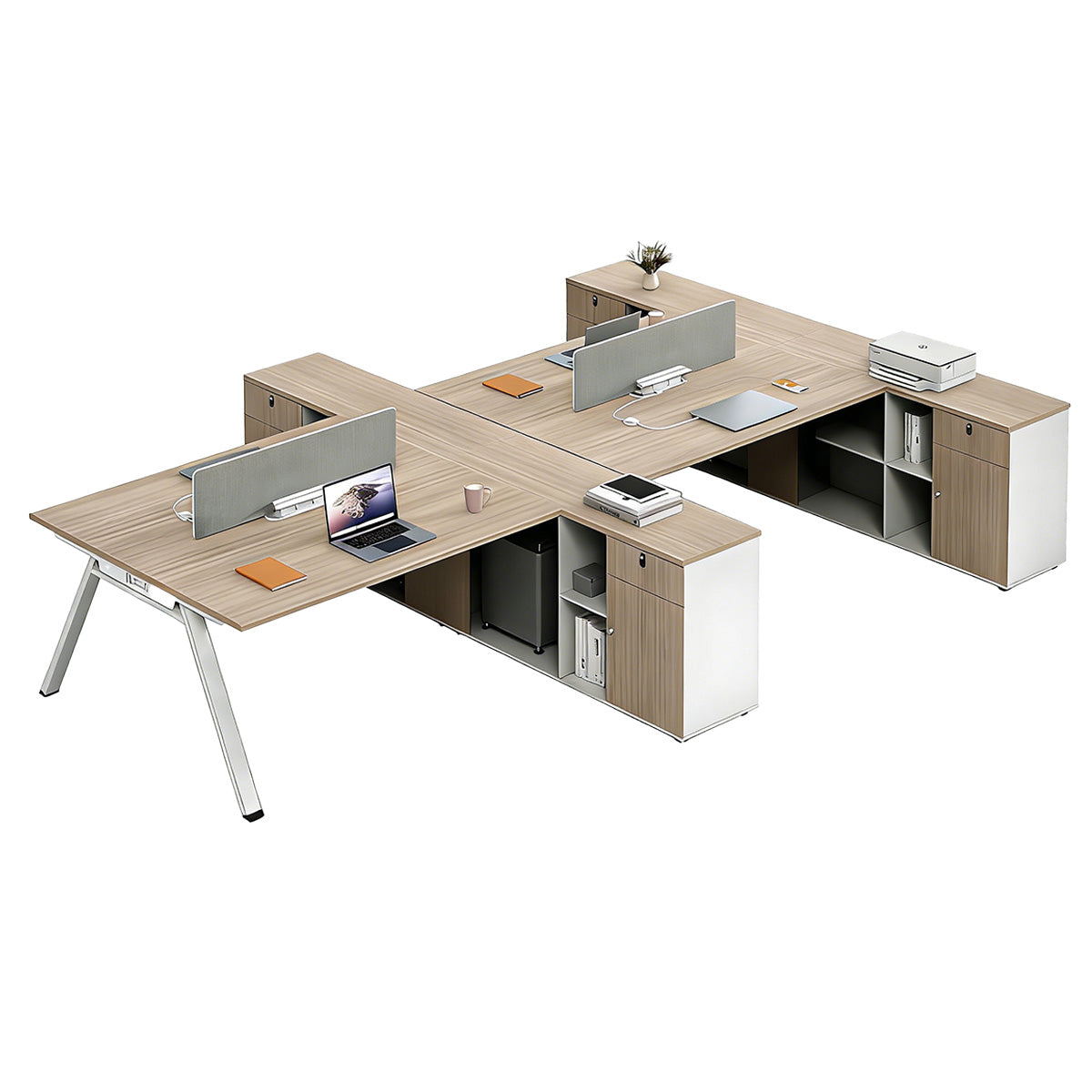Minimalist Office Desk with Built-In Outlets, Ample Storage, and Privacy Panel