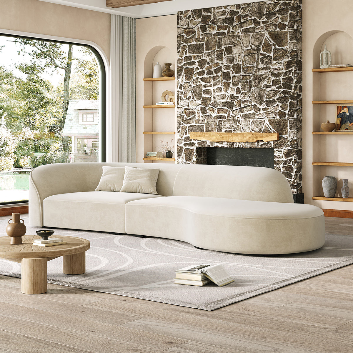 Minimalist Soft Curved Sofa with Single Armrest for Living Room（Stock Items）
