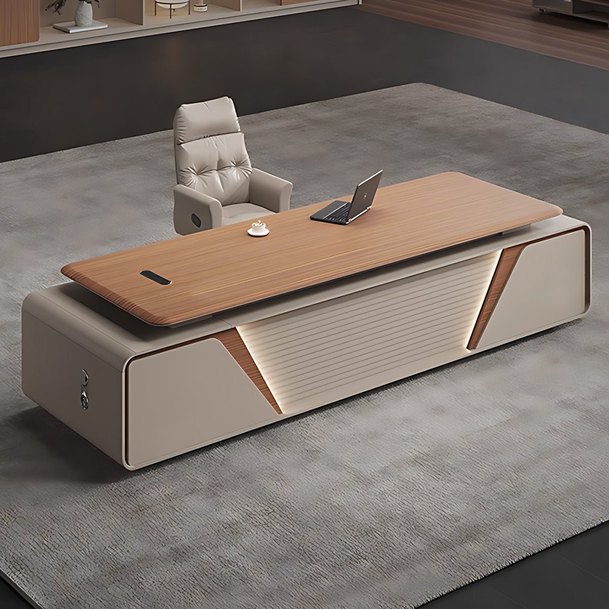 Sleek Executive Desk with Sliding Cable Box for Modern Office