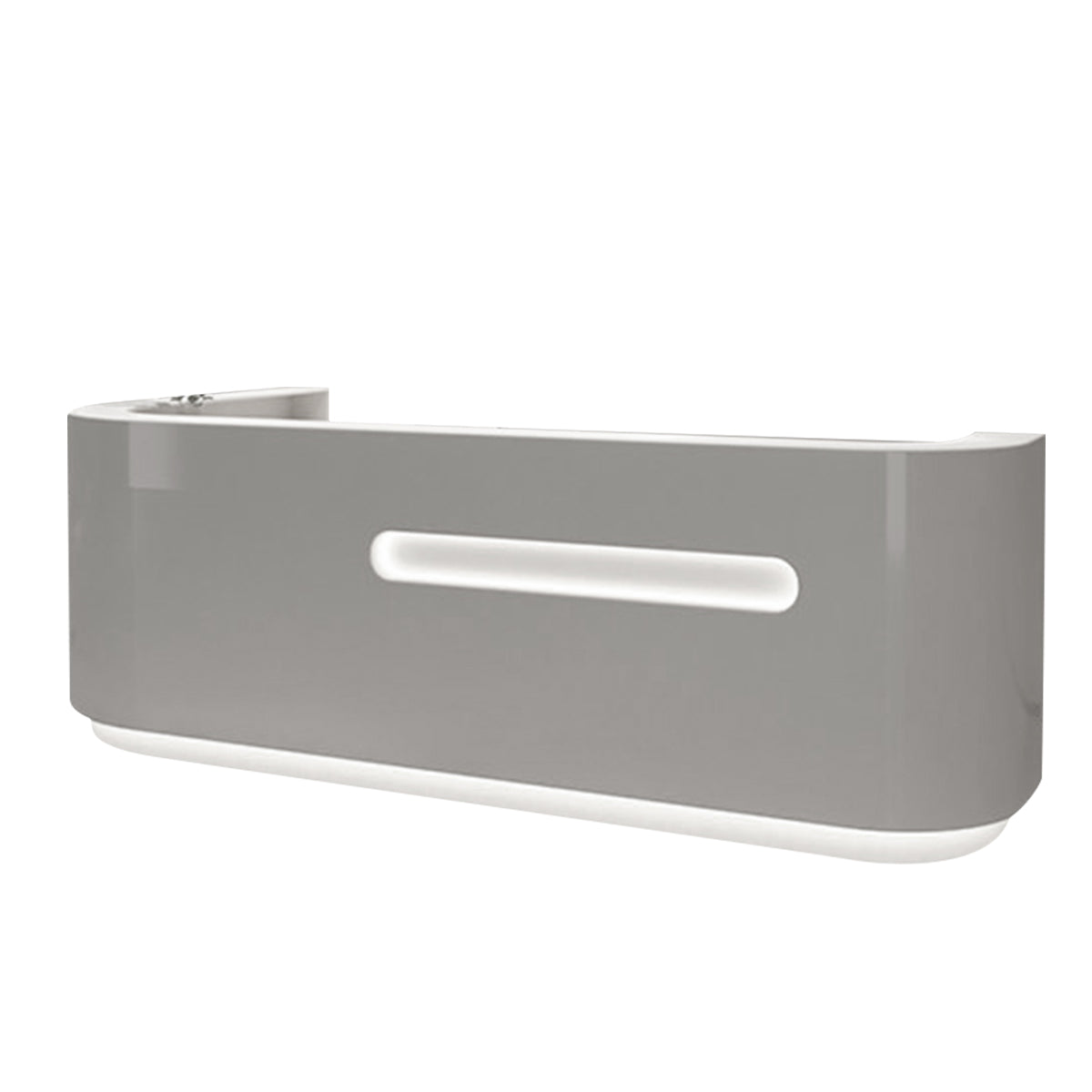 Modern High-Gloss Reception Desk with LED Accent Lighting and Lockable Storage