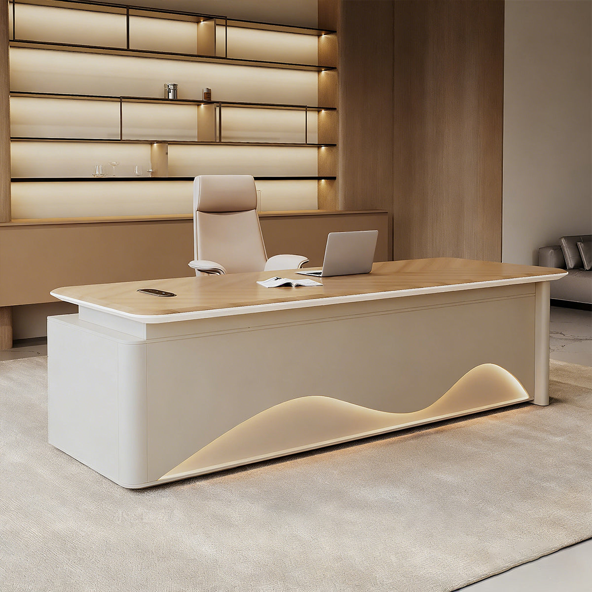 Executive Desk with Sliding Power Hub & Storage for Home & Office