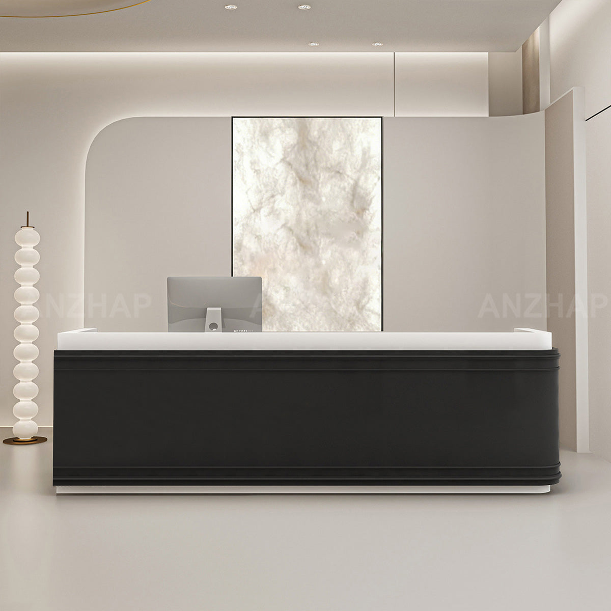 Customizable Minimalist Reception Desk with Raised Privacy Panels & Ample Storage
