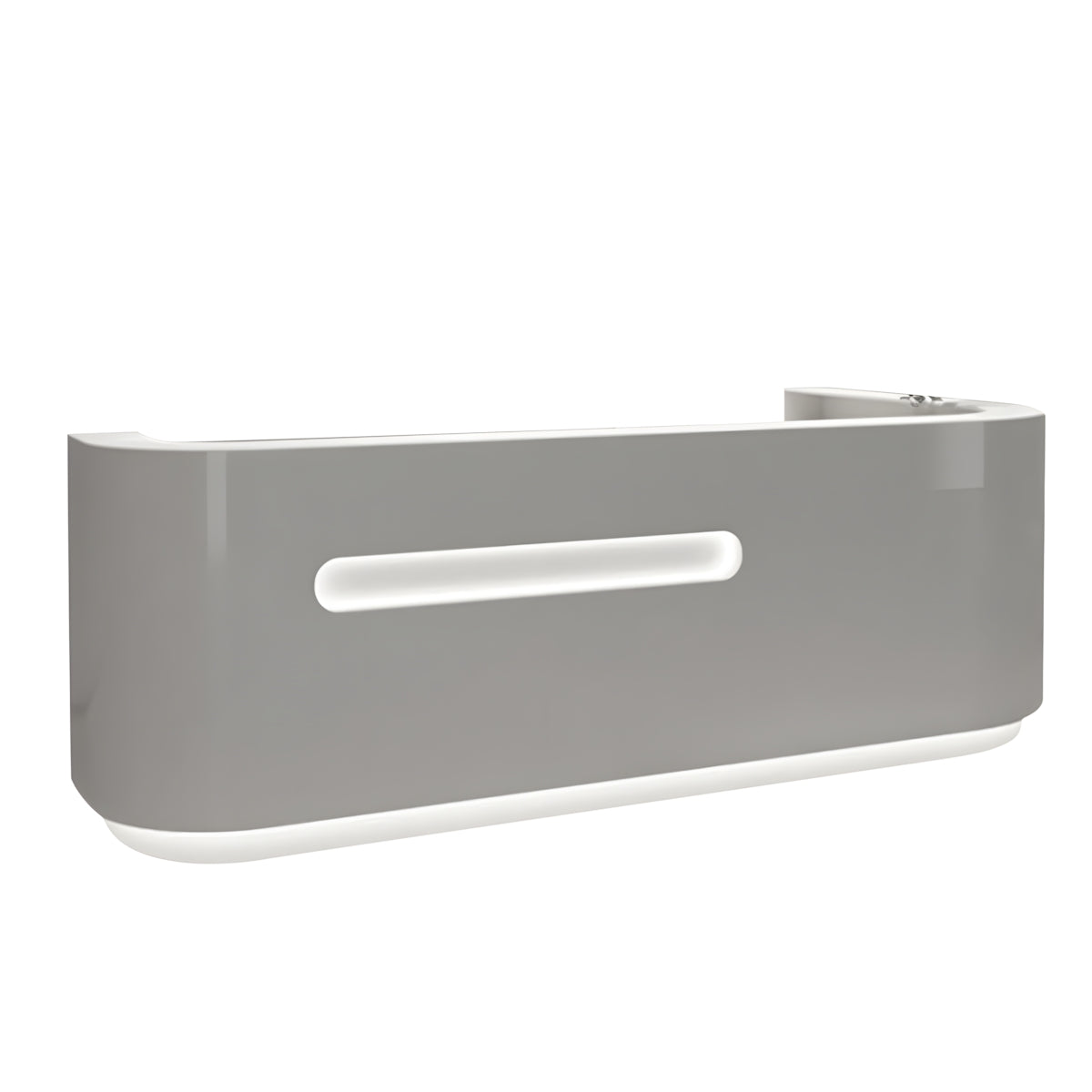 Modern High-Gloss Reception Desk with LED Accent Lighting and Lockable Storage