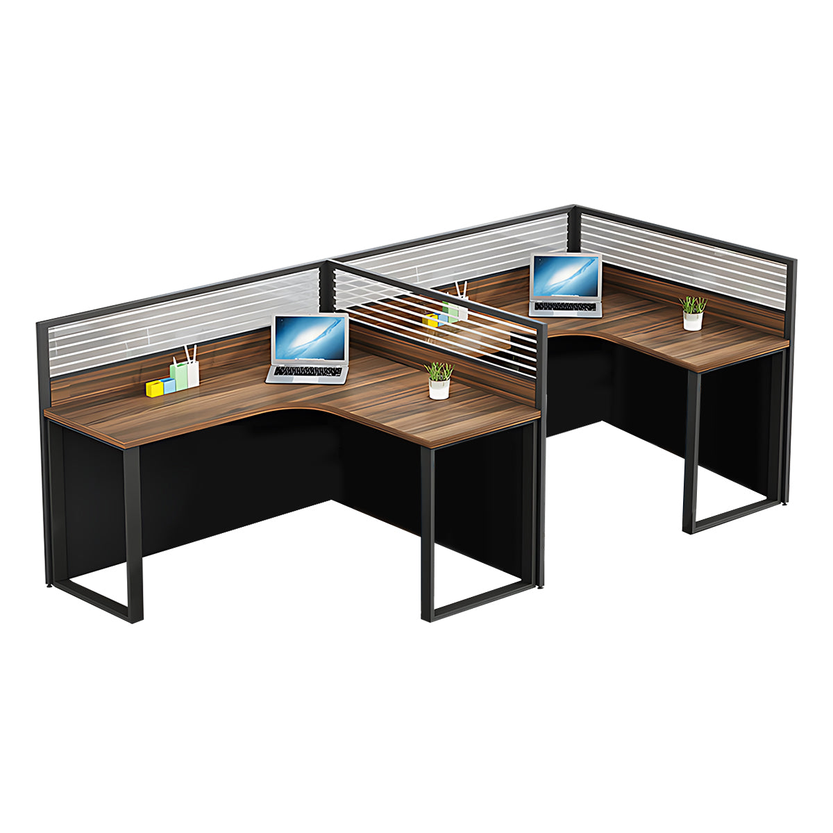 Minimalist Stylish Employee Desk with Striped Glass Partition Design