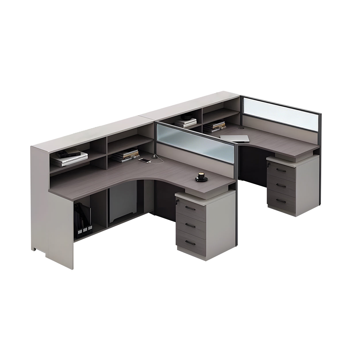 L-Shaped Minimalist Office Desk with Built-In Outlets, Ample Storage Space