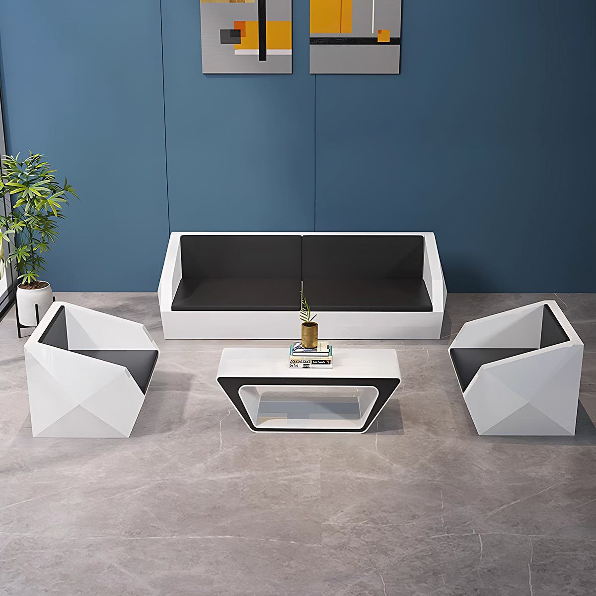 Luxurious and Stylish Black-and-White Sofa with Unique Geometric Design