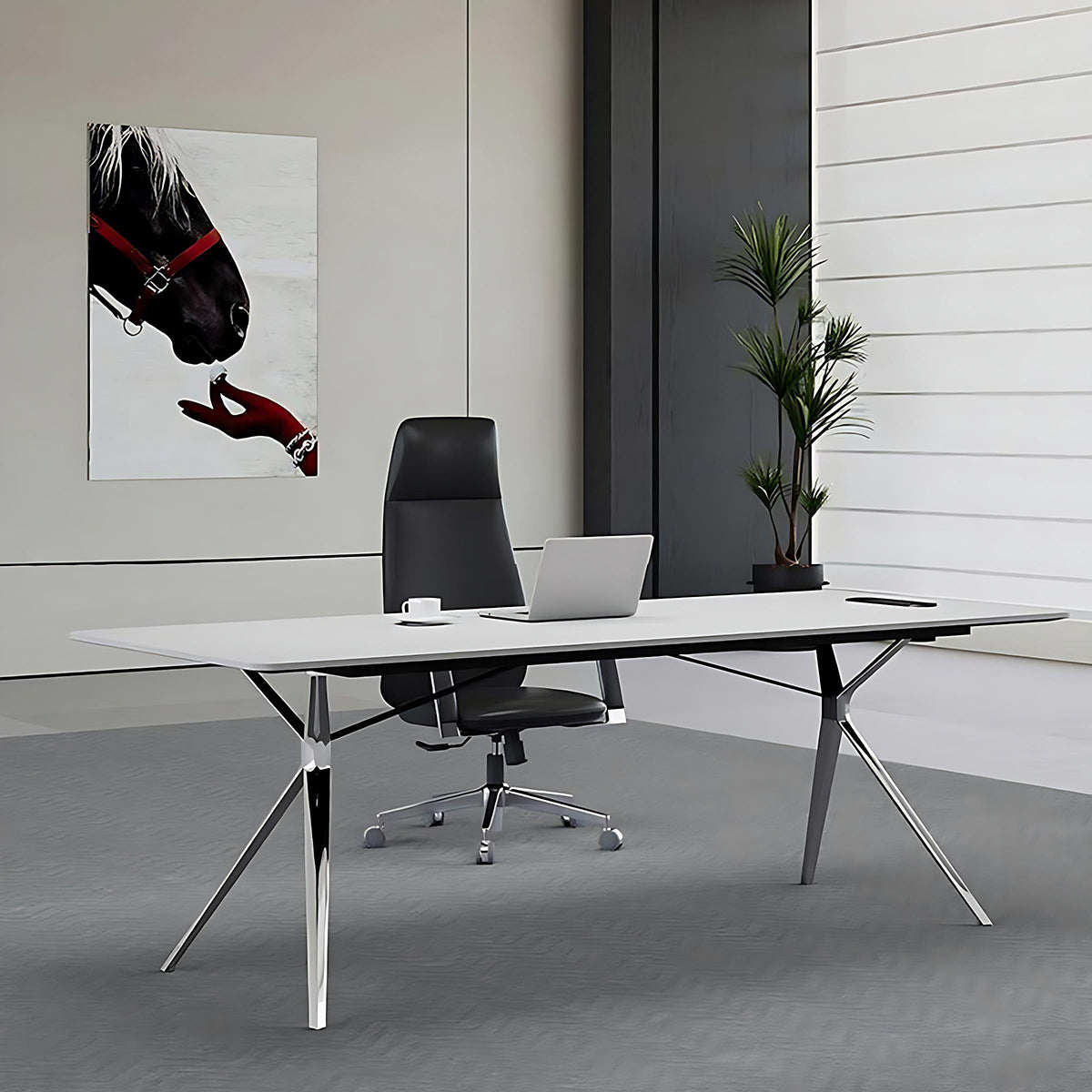 Modern Office Desk with Drawers Storage Aluminum Legs Cable Management