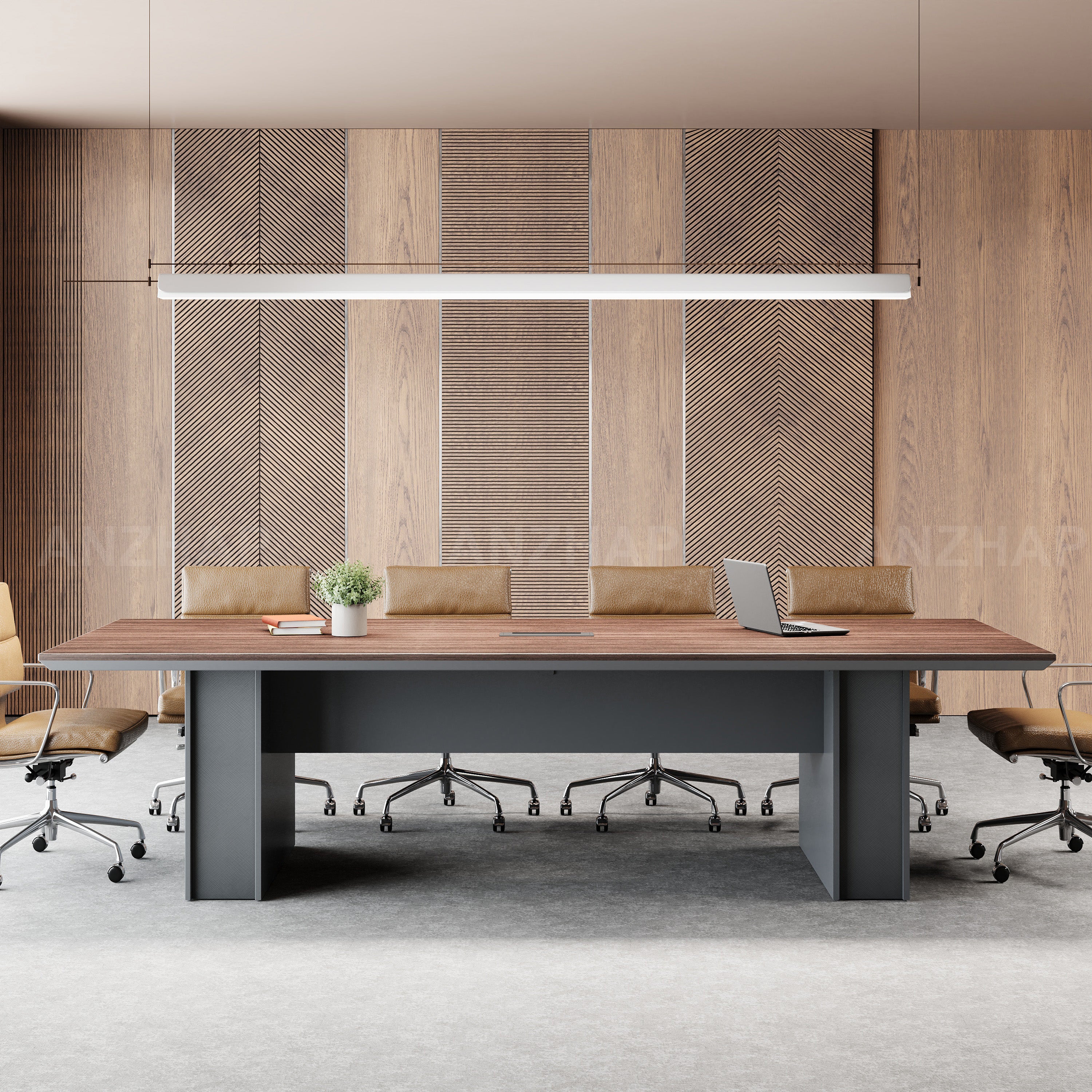 Rectangular Conference Table with a Sturdy Wooden Base