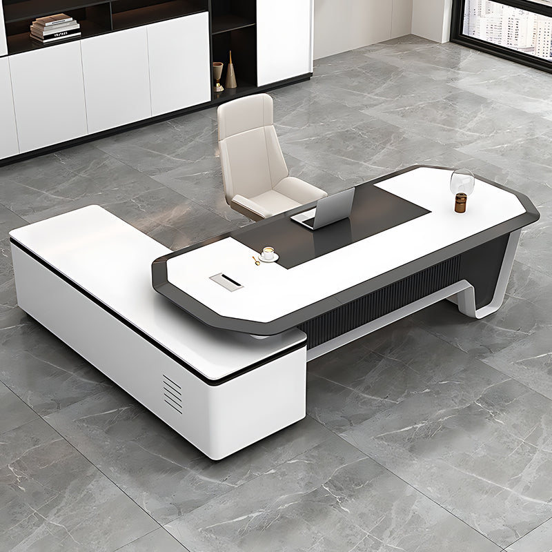 Modern Executive Desk with Built-in Drawers and Water-Resistant Surface