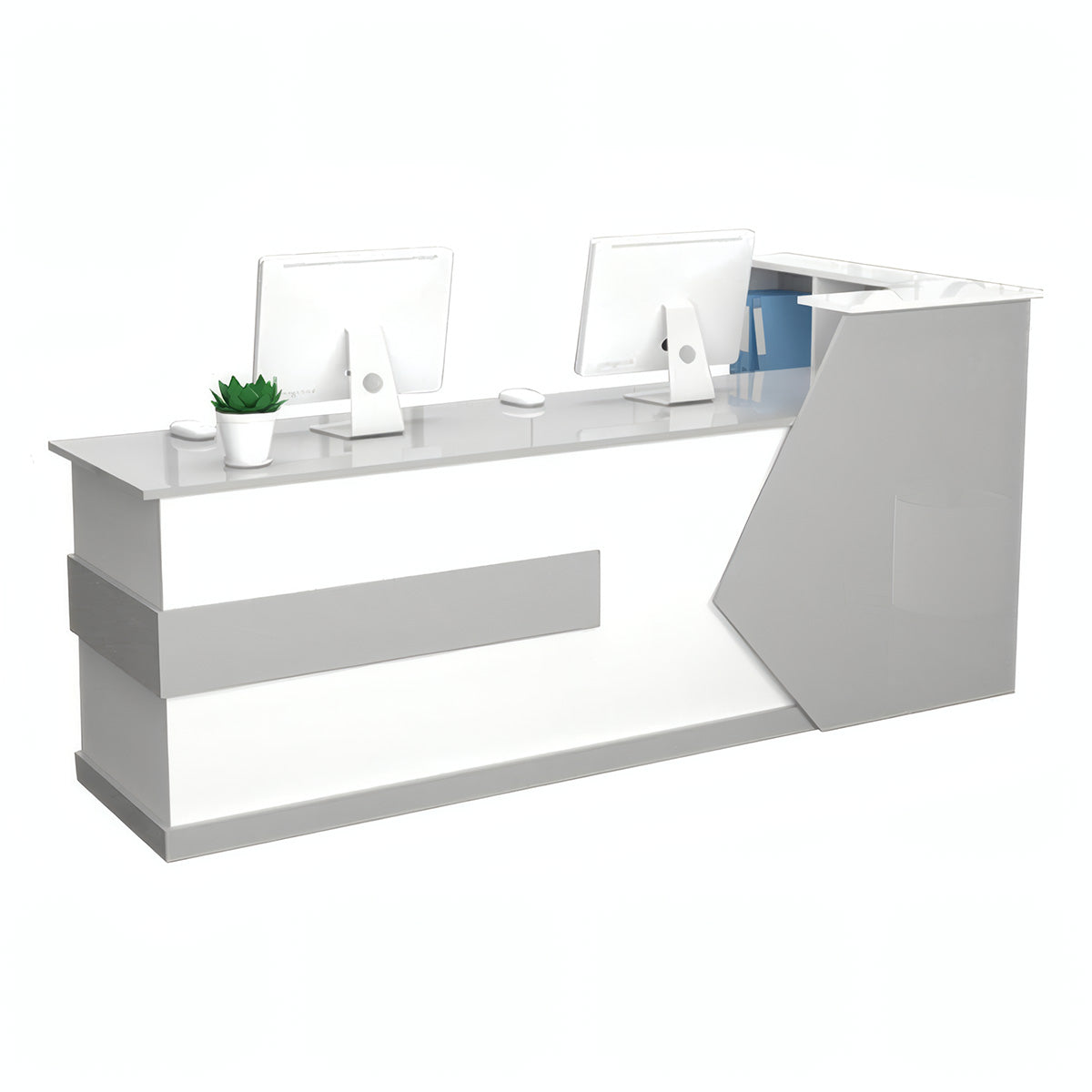 Modern Reception Desk 39–87 in Wide with Lockable Drawers, Transaction Counter, Steel Frame & Solid Wood