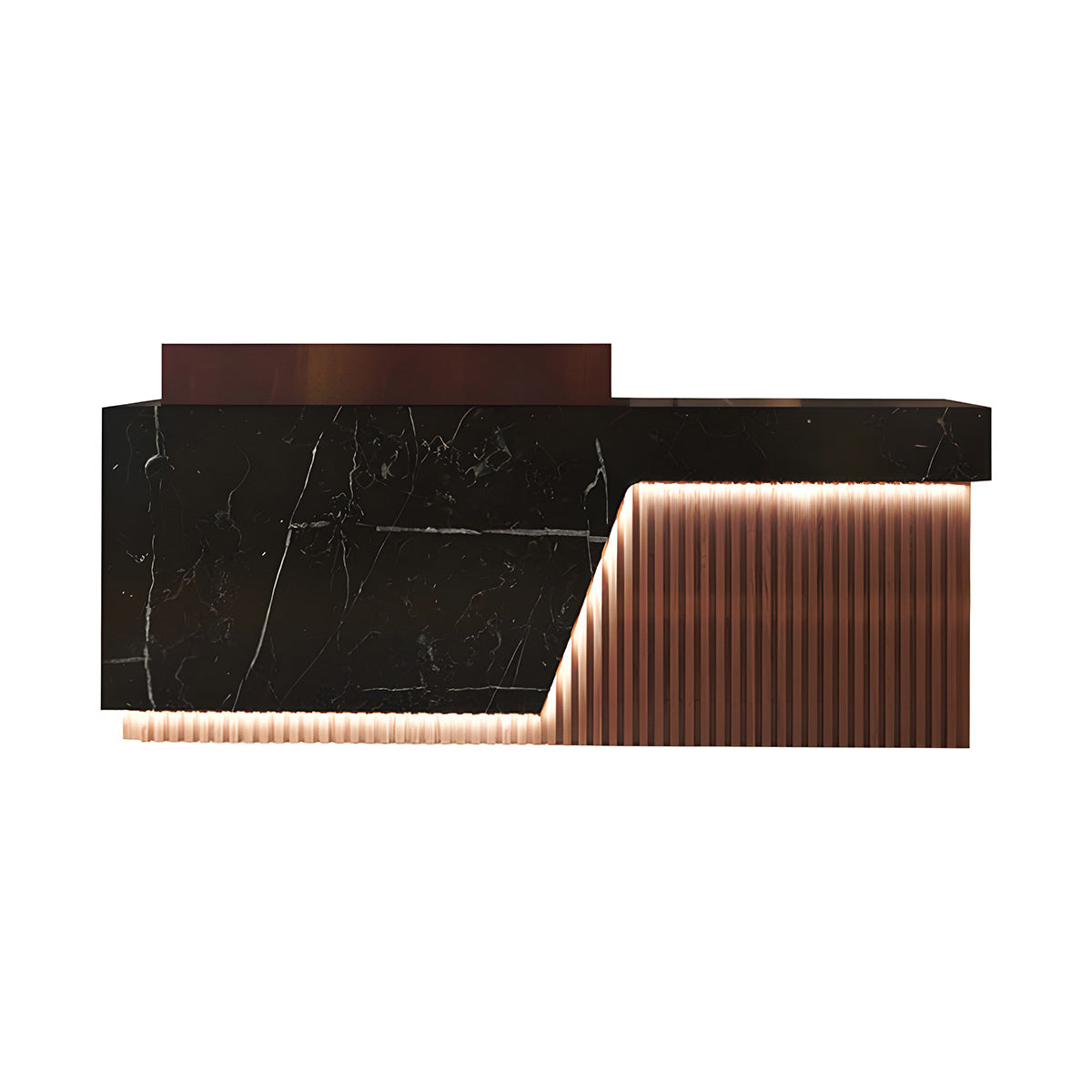 Reception Desk 39–118 in Wide with LED Accent Lighting, File Drawers, Transaction Counter & Marble Top