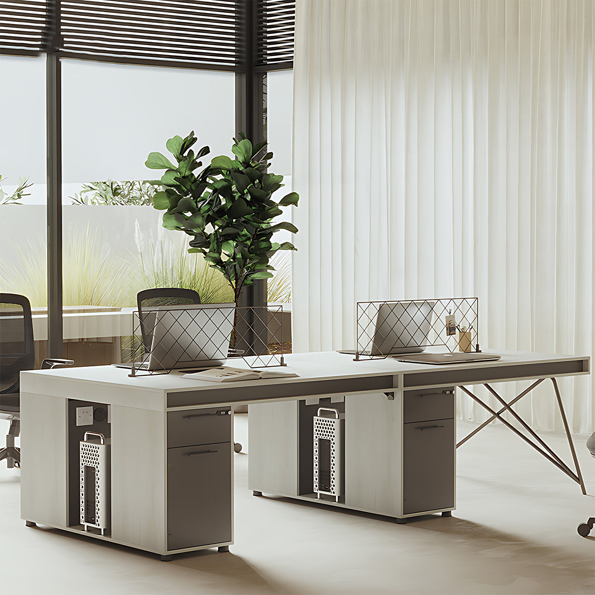 Modern Office Desk Steel Frame E1 Board Lockable Drawer CPU Cabinet