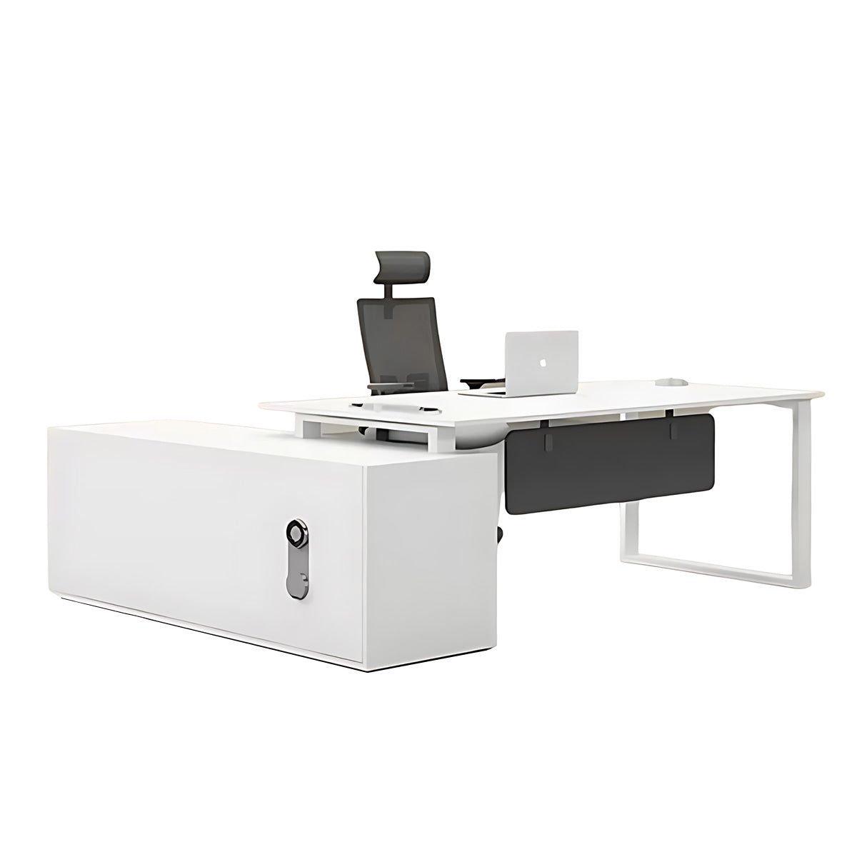 Black and White L-Shape Executive Desk with Chair