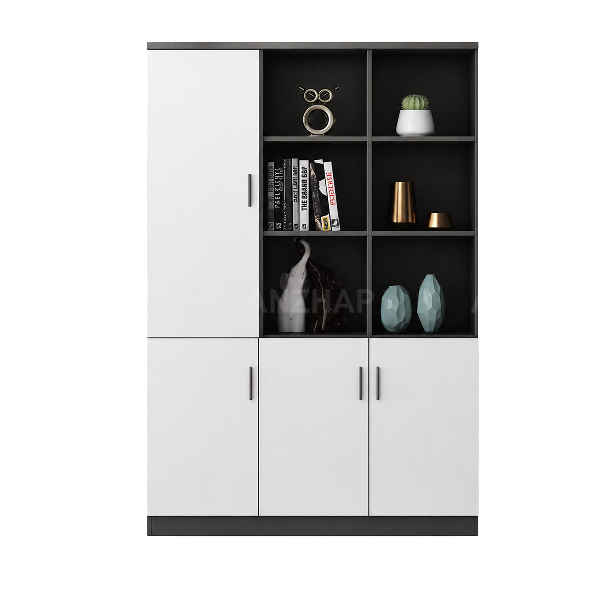 Office Storage Cabinet with Open Compartments, Enclosed Cabinets & Alloy Handles