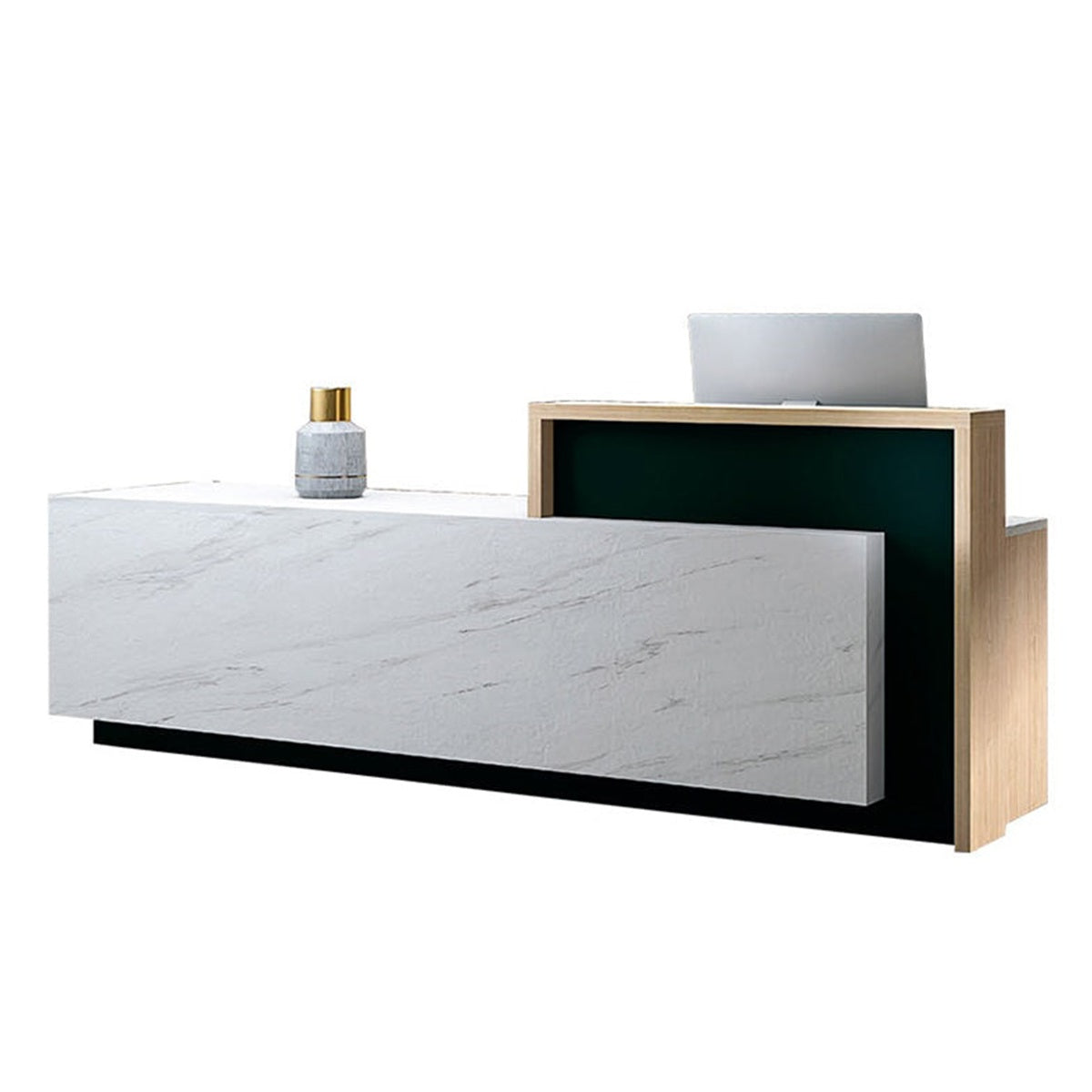 Reception Desk 71–126 in Wide with File Drawers & Marble Top