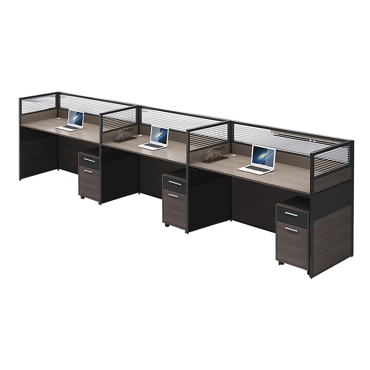 Minimalist Office Desk with Screen Partition, Four Seater