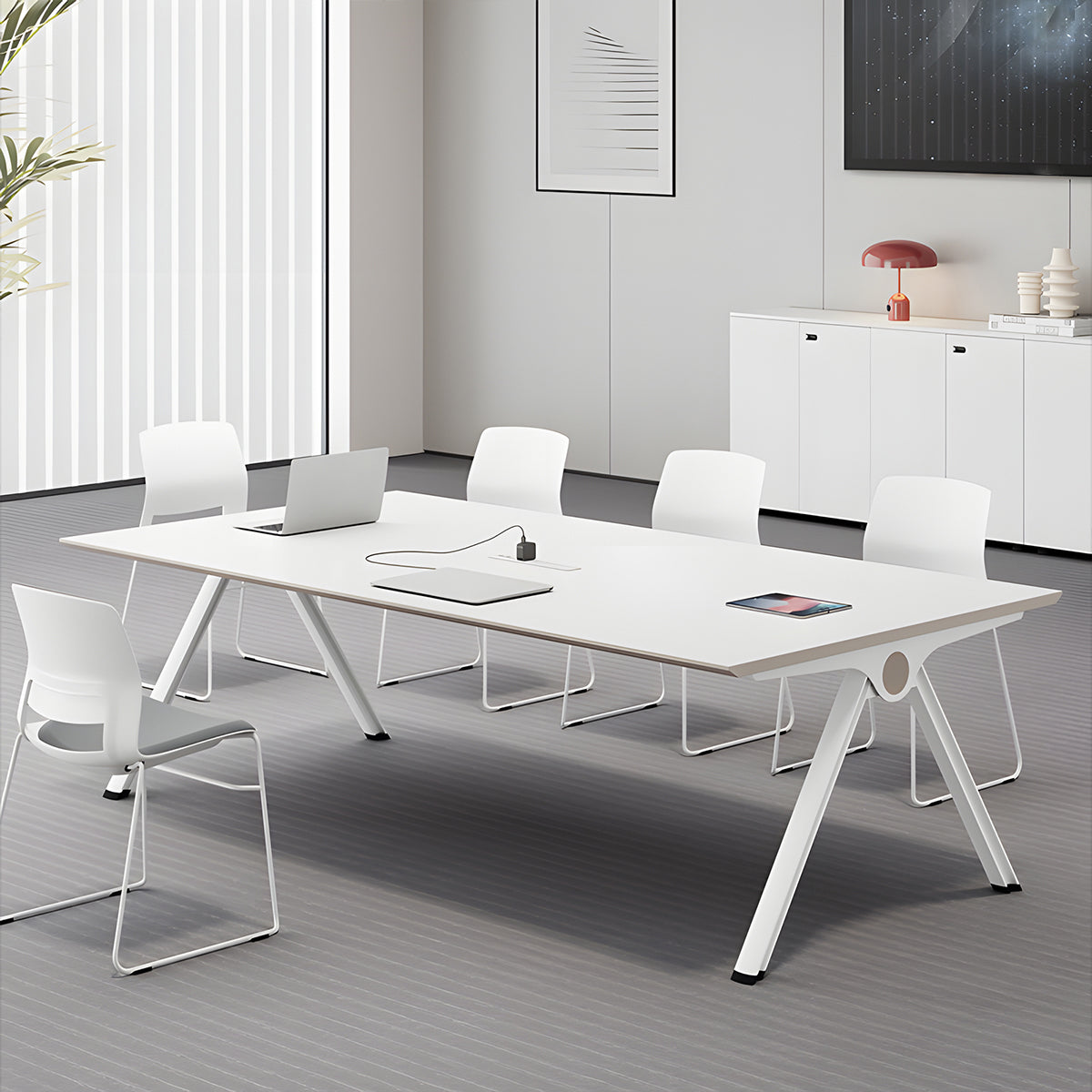 Modern Rectangular Conference Table with Triangular Support Legs